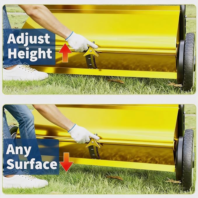 Push Lawn Sweeper 26 Inch, Extra-Wide 4-Brush System, 7 Cu.ft Mesh Hopper, Heavy Duty Steel Frame, Height-Adjustable Yard Sweeper for Leaves, Grass & Artificial Turf, Leaf Collector