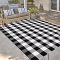 Bottalive Buffalo Plaid Outdoor Rug, 4' x 6' Black and White Check Indoor/Outdoor Area Rugs, Layering Rug for Hello/Welcome Door Mat, Washable Cotton Woven Farmhouse Mat for Fall Front Porch Décor