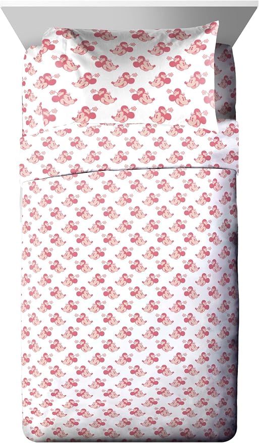 Disney Minnie Mouse Twin Comforter Set 5 Piece Bedding for Girls, Pink | Bed in a Bag, Comforter Sheets Sham Pillowcase, Official Product, Soft Microfiber, Machine Washable, Easy Care, Girls Gift