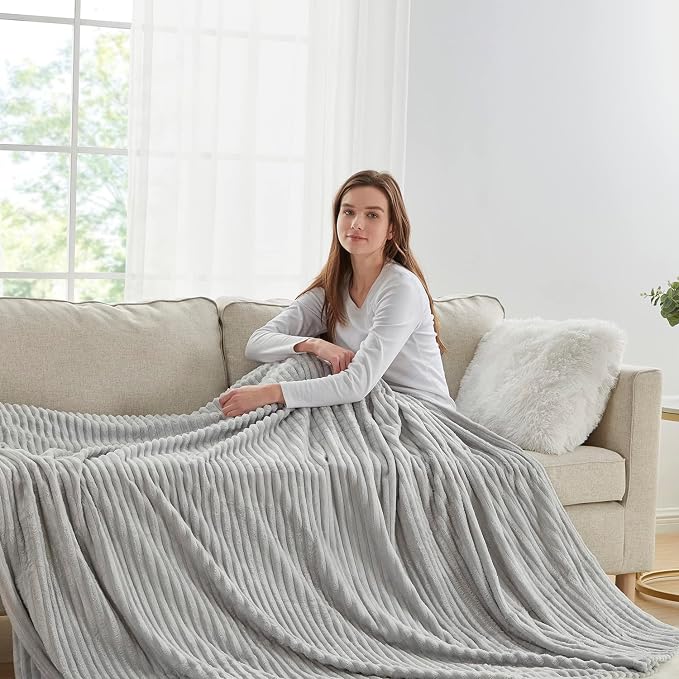 Nestl Light Grey Throw Blanket for Couch - Cozy Warm Fuzzy Blankets for Women, Plush Small Fleece Throws for Girls - Silver, 50 x 60 Inches