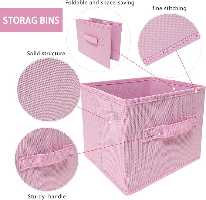 EBIGIC Collapsible fabric Storage bins,cube storage organizer 10.5 * 10.5 * 11 inch,For home and office Collapsible Closet Shelf Organizers, Drawer Organizers(Pink)