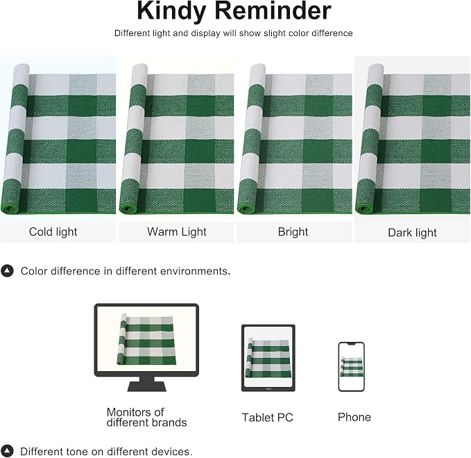 uxcell Buffalo Check Rug,Plaid Outdoor Rug,Layered Door Mat,Cotton Gingham Rugs,Floor Mat for Front Porch/Runner/Bedroom/Kitchen/Farmhouse 35"x24" Green & White