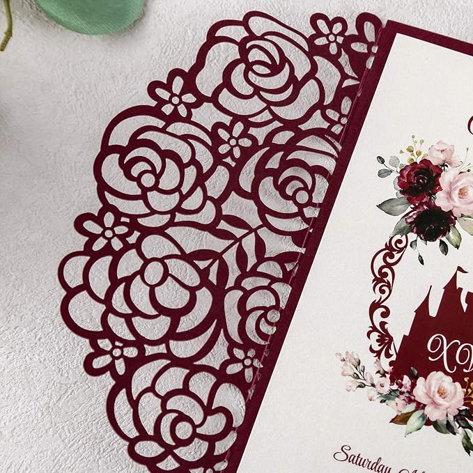 Burgundy 4.7x7 inch 50PCS Blank Quinceanera Invitations Kit