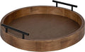 Kate and Laurel Lipton Modern Round Wood Tray, 15.5" Diameter, Rustic Brown with Black Handles, Decorative Accent Tray for Storage and Display