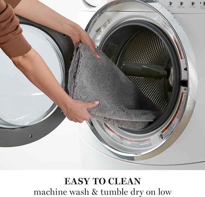 MARTHA STEWART Drylon Microfiber Bath Rug - 1 Piece, Ultra Soft Plush, Non-Slip, Thick, Washable Bathroom Rugs, Home Decor Accessories, Household Essentials, Small Bath Mat, 17" x 24", Dark Gray