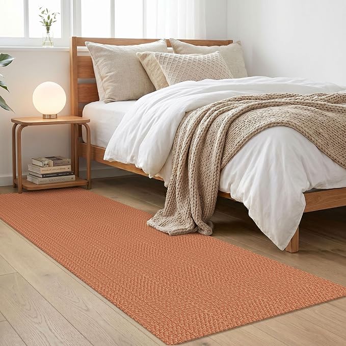 IOHOUZE Washable Runner Rug 2x6 Non Slip Runners for Hallways Entryway Runner Indoor, Kitchen Rugs Woven Cotton Floor Carpet for Kitchen Hall Entrance Bedroom, Rustic Orange