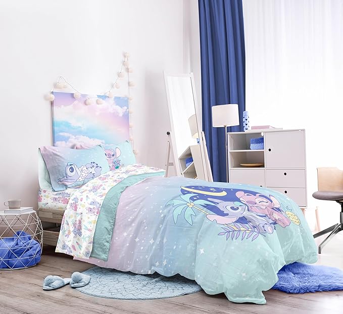 Disney Lilo & Stitch Twin Comforter Set, 5 Pc Bed in a Bag, Reversible | Stitch & Angel, Super Soft Microfiber, Machine Washable, All Season Kids Girls Bedding (Officially Licensed)