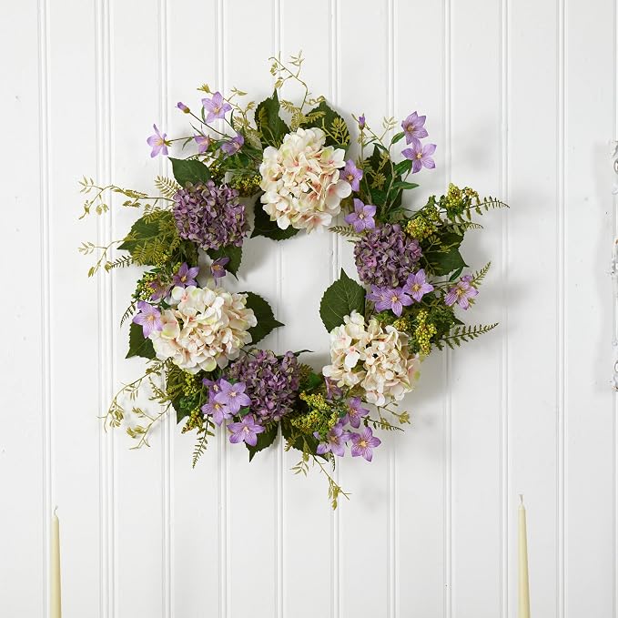 Nearly Natural 24in. Hydrangea Berry Wreaths Purple