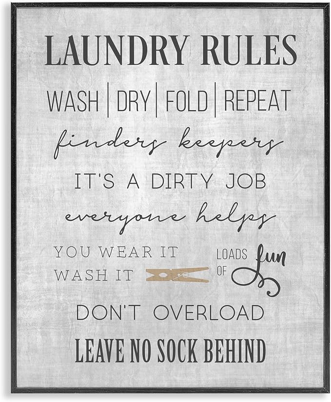 'Laundry Room Rules Family List'| Framed Giclee Art | Stupell Industries | Black, 11 x 14 Inches, Easy to Hang and Sturdy, Made in USA, by CAD Designs