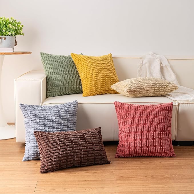 Pack of 2 Corduroy Decorative Throw Pillow Covers 12x20 Inch Soft Striped Pillow Covers Modern Farmhouse Home Decor for Sofa Living Room Couch Bed（Wine Red）