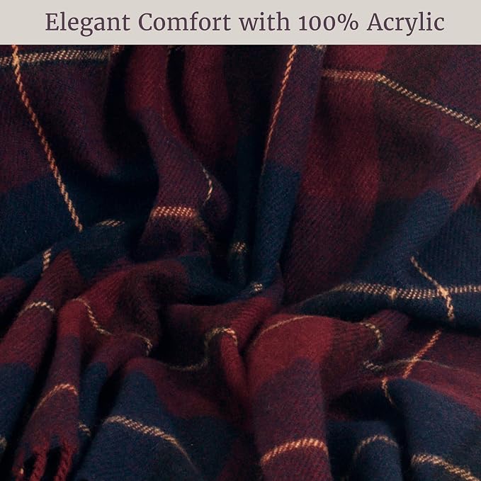 Lavish Home Throw Blanket – 50x60 Soft Cashmere-Like Acrylic, Machine-Washable and Lightweight Decorative Throw Blanket for Bed, Sofa, or Chair - (Blue & Red Plaid)