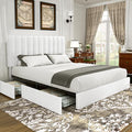 VECELO King Size Upholstered Bed Frame with 4 Drawers and Headboard, Velvet Platform Storage Bedframe, Wooden Slats Support, No Box Spring Needed,Snow-White
