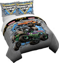 Jay Franco Kids Duvet Cover Set – 3 Piece Super Soft Bedding with Sham Pillowcase, Cover ONLY Comforter Not Included, Grey - Monster Jam, Full