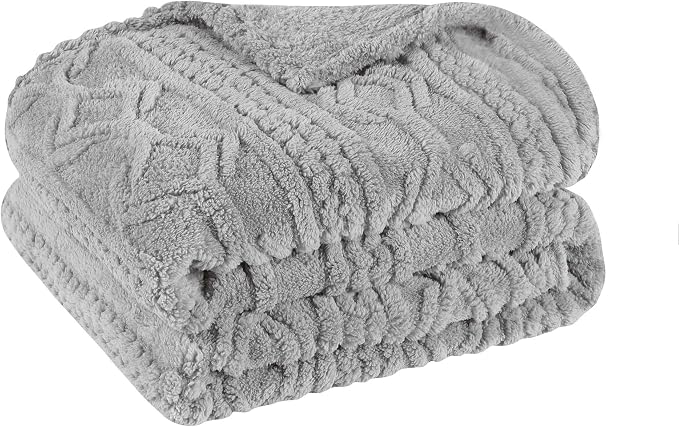 SUPERIOR Fleece Boho Jacquard Blanket, Decorative Blankets for Bedroom, Sofa, Fuzzy, Plush, Fluffy, Soft, Cute Room Decor, Beautiful Cover, Comfort Essentials, Arctic Collection, Throw, Platinum