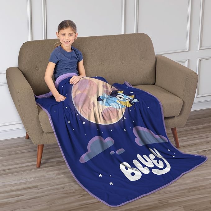 NORTHWEST Bluey Micro Raschel Throw Blanket, 46" x 60", Over The Moon