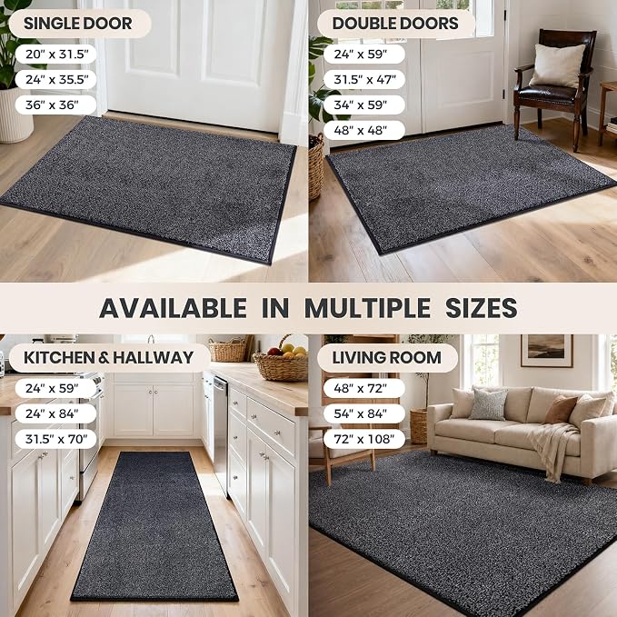 PURRUGS Easy Care Area Rug 4ft x 6ft, Non-Slip Machine Washable Door Mat, Stain Resistant Accent Rug for Entry, Hallway, Bedroom, Living Room and Mudroom, Bluish Grey-Black