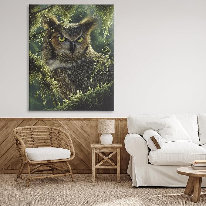 Owl Woodland Camouflage Nature, 36 x 48 Inch Canvas Wall Art | Stupell Industries · By Collin Bogle · Ready to hang · Great for lodge style rooms · Made in USA