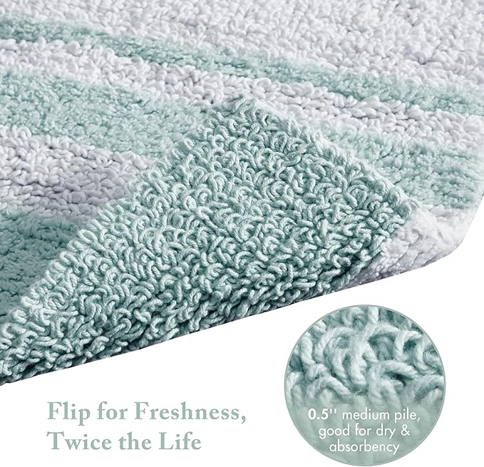 Madison Park Reversible Spa Cotton Bath Rug 100%-Cotton Striped Ultra Soft Water Absorbent, Fast Drying, Bath-Mats, Non-Slip Absorbent Quick Dry Mats for Tub, Shower Room, and Bathroom, 20x30, Aqua | Quick Dry, Ultra Soft, Pile, Machine Washable, Plush...