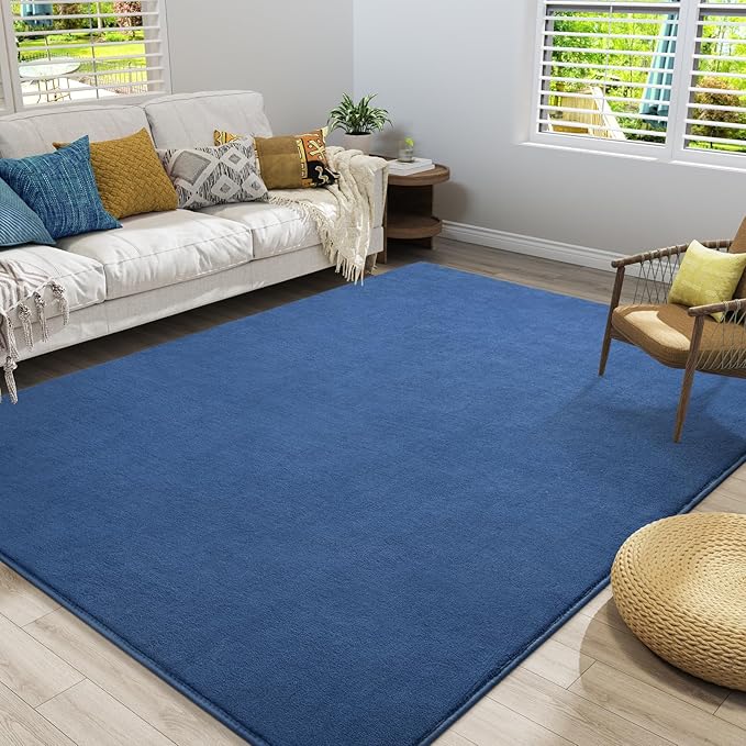 Amearea Large Modern Area Rugs for Bedroom Living Room, 5x8 Feet Blue Thickened Memory Foam Rug, Fluffy Indoor Washable Rugs Non Slip Minimalist Carpet for Boys Girls Dorm Nursery Room Decor