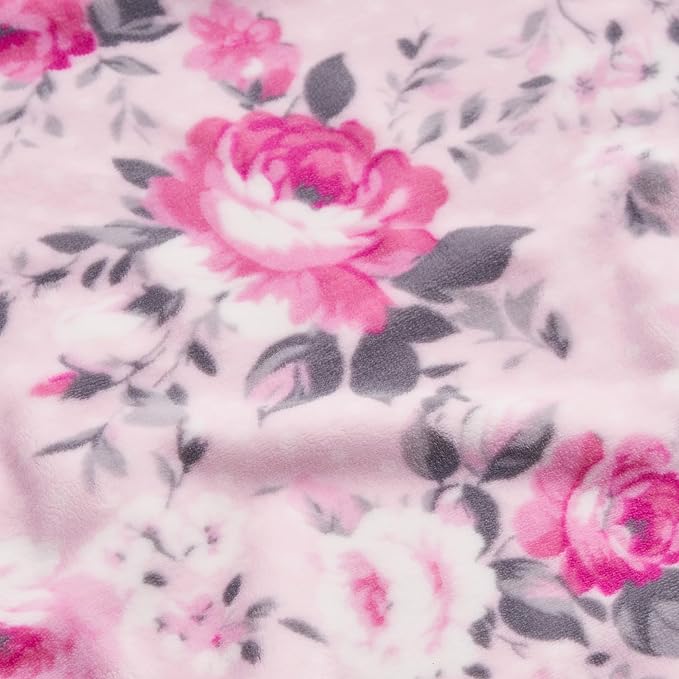 Jessica Simpson Oversized 60"X70" Plush Throw Blanket, Esther Blush Roses