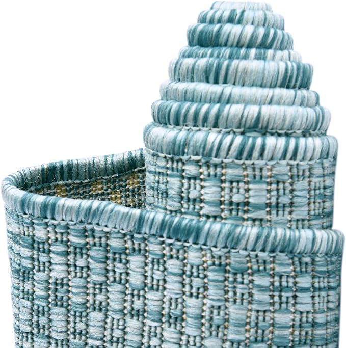 Unique Loom Collection Casual Transitional Solid Heathered Indoor/Outdoor Flatweave Area Rug (6' 1" x 9' Rectangle, Aquamarine/Ivory)