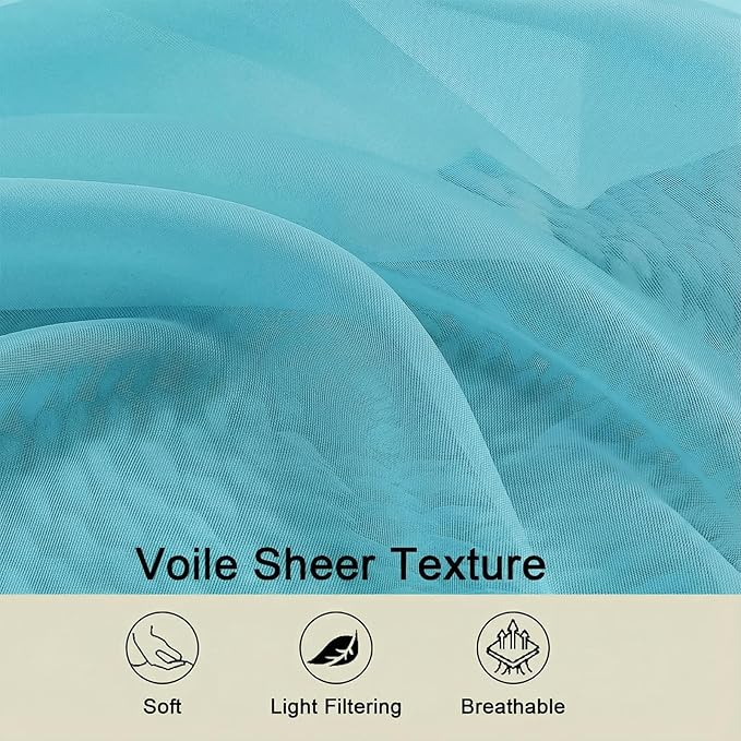 Sheer Curtains 63 Inch Length 2 Panels Set for Living Room Bedroom, Airy Soft Light Filtering Sheer Dining Room Curtains, Modern Rod Pocket Drapes, Aqua, Each 42" Wx63 L