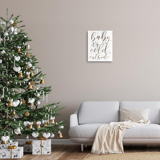 Stupell Industries 'Baby Its Cold Outside Cursive'| Canvas Art | Stupell Industries | 16 x 20 Inches, Easy to Hang and Sturdy, Made in USA, by Lil' Rue