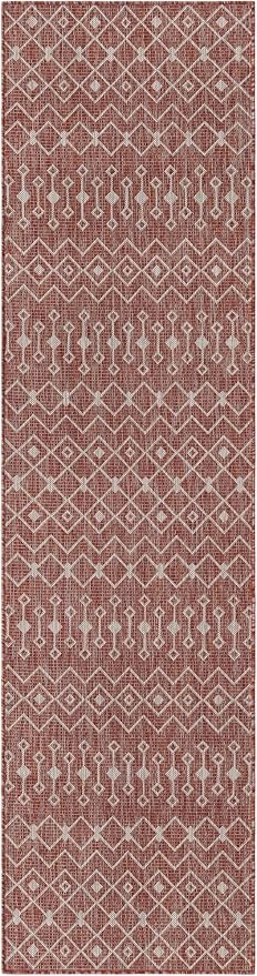 Unique Loom Outdoor Trellis Collection Area Rug - Tribal Trellis (2' 7" x 10' Runner Rust Red/Ivory)