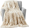 Lavish Home Oversized Ruched Faux Fur Blanket, Cream, 60” x 80” | Machine Washable Jacquard Faux Fur Queen Size Throw for Sofas and Beds, Luxurious Bedding