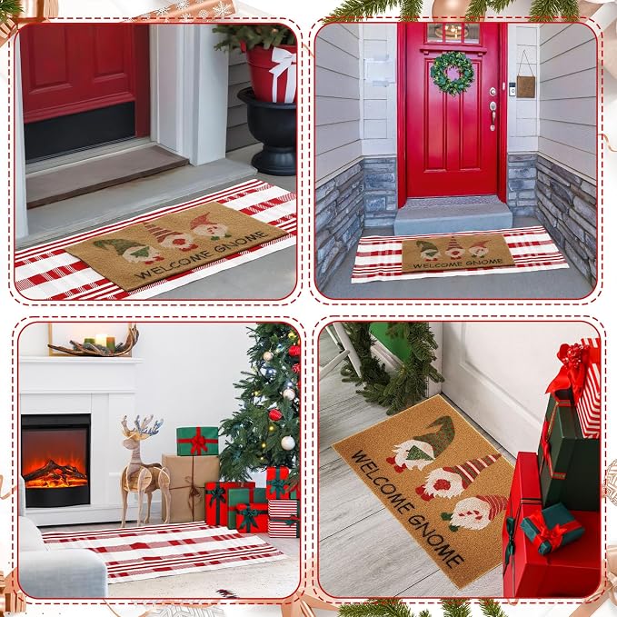 2 Pcs Outdoor Door Mat Combo Set Layered Outdoor Rug and Coir Welcome Doormat Non Slip Outside Floor Mat for Front Porch Entryway Patio Yard Decor(Gnome,24'' X 51',18'' X 28'')