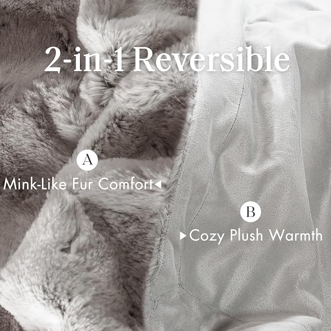 Madison Park Zuri Ultra Soft Faux Fur King Blanket Reversible, Grey | Ultra Soft, Breathable Fabric for Bed or Couch, Lightweight, Plush, OEKO-TEX Certified