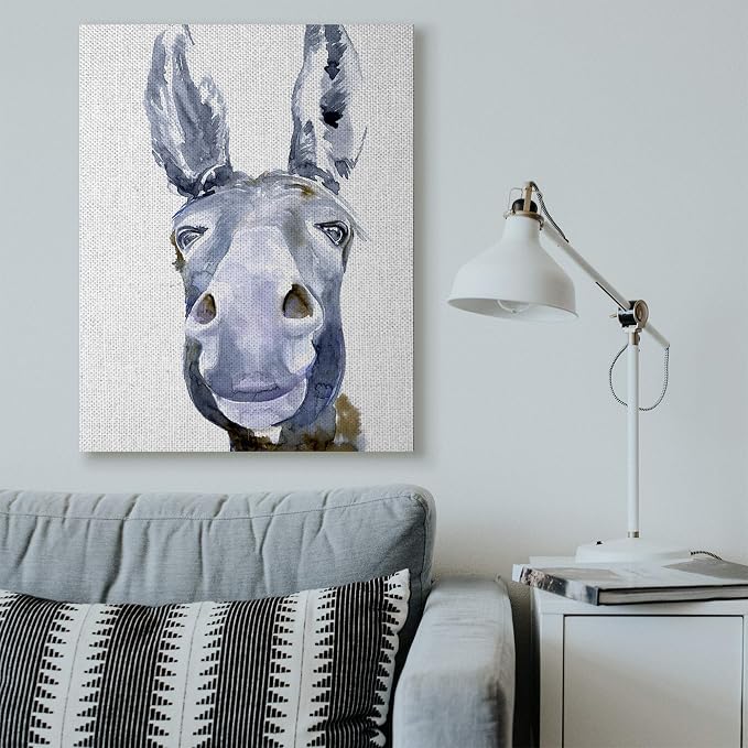 Stupell Industries Donkey Portrait Blue Brown Animal Watercolor Painting Canvas Wall Art, 36 x 48, Multi-Color