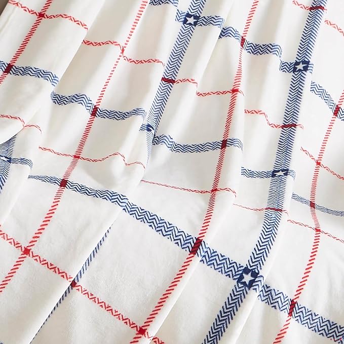 Lucky Brand 50" x 70" Plush Throw Blanket, Ditsy Star Plaid White Blanket for Sofa or Bed