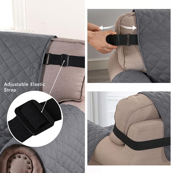 H.VERSAILTEX Loveseat Couch Cover Reversible Couch Covers for 2 Cushion Couch Water Resistant Furniture Protector Cover with Elastic Strap for Pets Kids(Loveseat, Grey/Beige)