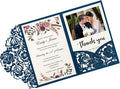 DORIS HOME 50Pcs Personalized Laser Cut Wedding Invitations, Blue | 4.7"x7.1", Customized Anniversary Invitations, With Envelopes
