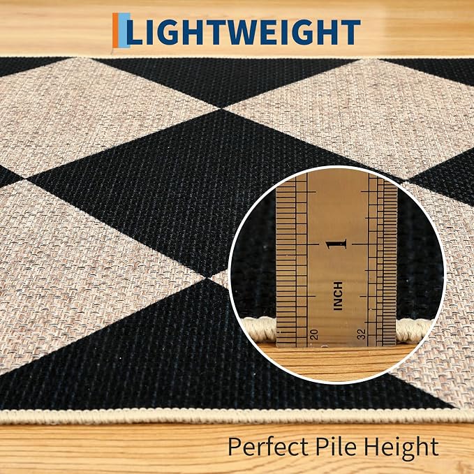 COZYLOOM Washable Area Rugs 5x7 Geometric Rug Modern Diamond Print Area Rug for Bedroom Non Slip Non Shedding Floor Cover Stain Resistant Contemporary Carpet for Living Room, Dining Room, Black