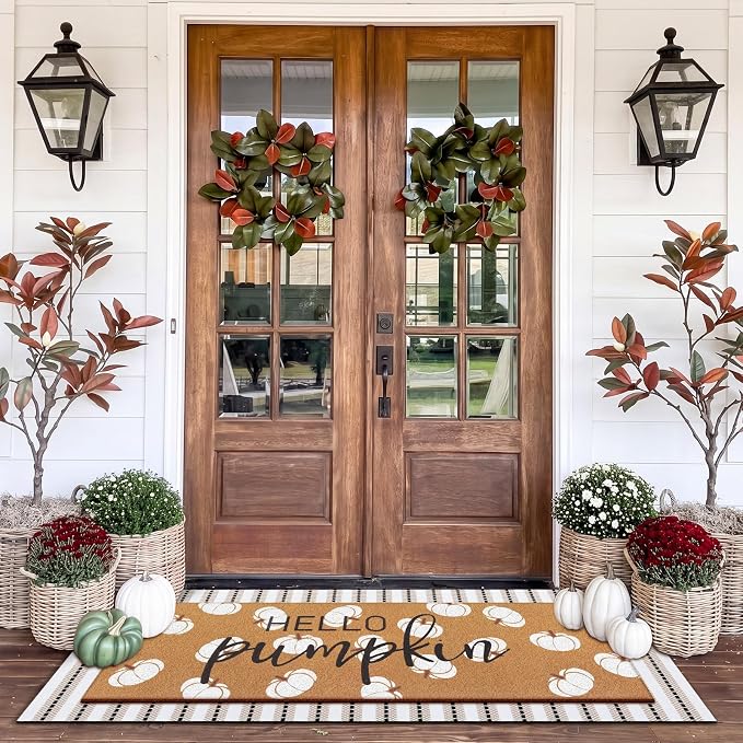 Tinideya Hello Pumpkin Layered Door Mat, Fall Welcome Coir Mats, 2 Pcs