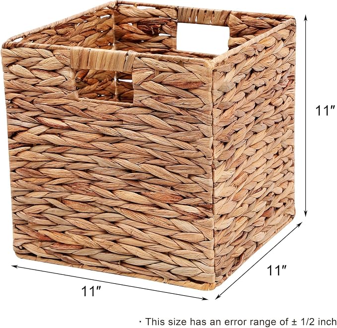 11x11in Collapsible Wicker Storage Basket with Handles 2 Pack | Handwoven Storage Bins for Organizing Storage Basket for Home, Organizer, decor