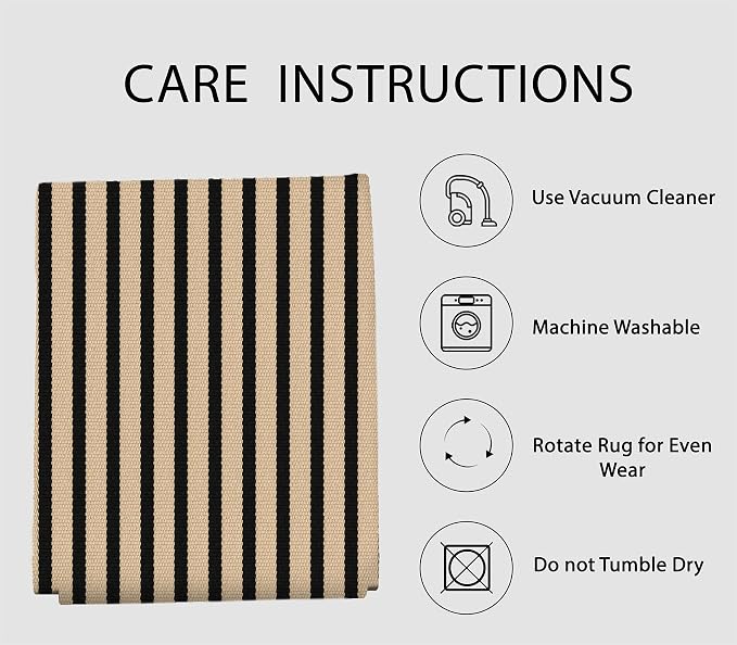 IOHOUZE Striped Area Rug 5'x7' Indoor Outdoor Rug, Washable Area Rug for Living Room, Large Patio Rug, Cotton Striped Rugs for Patio Living Room Bedroom, Tan/Black