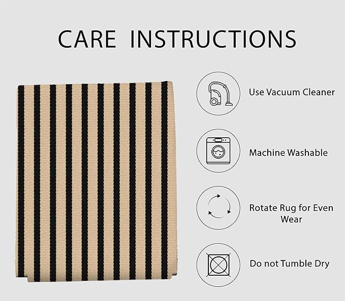 IOHOUZE Striped Area Rug 2'x4.3' Front Door Rugs Small Washable Area Rug for Front Porch, Spring Summer Welcome Door Mats Outdoor Indoor, Doormat for Entryway Porch Entrance, Tan/Black