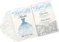 DORIS HOME 50Pcs Personalized Laser Cut Quinceanera Invitations, Silver | 4.7"x7.1", Customized Quince Invitations, For 15th Birthday, Sweet 16, With Envelopes
