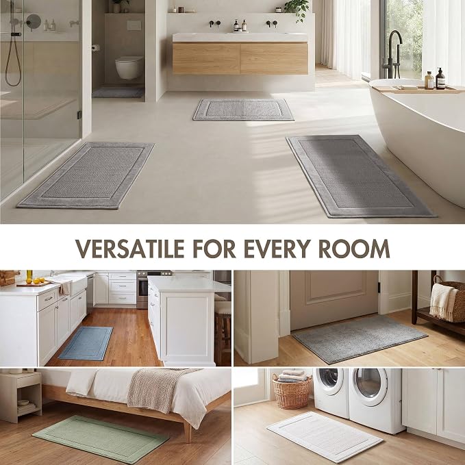 Madison Park Sanctuary 100% Cotton Non-Slip Bath Rug, 17x24 Inch, Grey | Low-Profile Woven Design, Ultra Soft Absorbent & Machine Washable, Ideal for Bathroom Bedroom and Entryway Decor