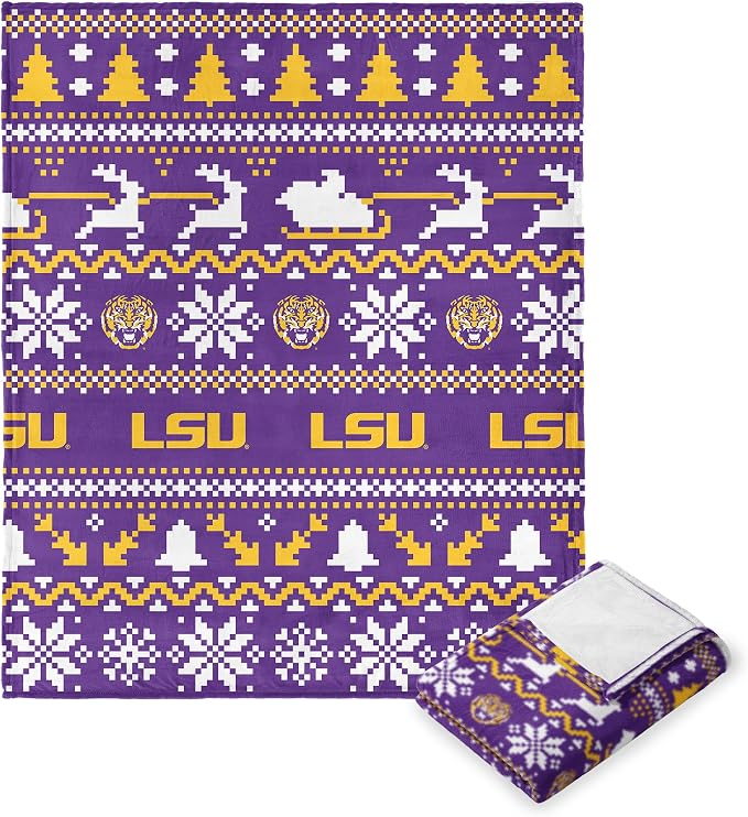 NORTHWEST NCAA Louisiana State University Tigers, Xmas Time, Silk Touch Throw Blanket, 50 x 60 Inches