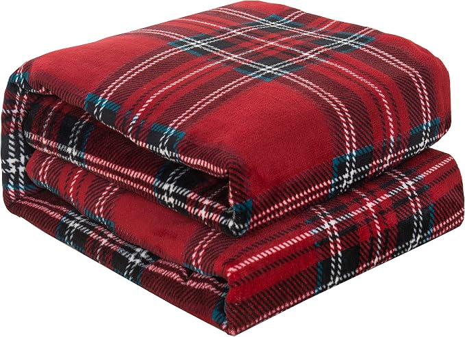 Elegant Comfort Luxury Velvety Feel Blanket, All-Season Lightweight Blanket, Ultra Plush, Soft, Cozy-Fuzzy Flannel Fleece for Couch, Sofa, Bed, Travel, Plaid Design, Twin/Twin XL, Burgundy