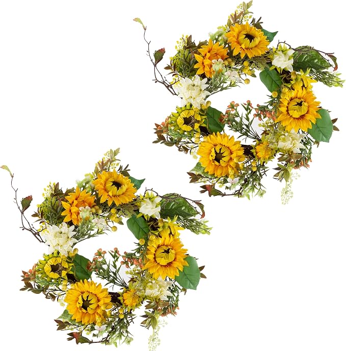 Sunflower Wreaths - Set of Two 22-Inch Artificial Spring, Summer, or Fall Wreaths for Home Decor - Wreaths for Indoors or Covered Patio by Pure Garden
