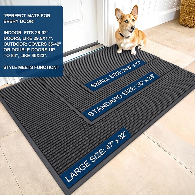 OLANLY Front Door Mat Indoor Outdoor Entrance, Waterproof Heavy Duty Doormat, Fade Resistant, Low Profile, Easy Clean Patio Porch Welcome Floor Mats for Entry, 47x17, Charcoal Grey