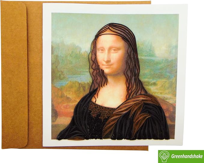 Leonardo da Vinci's Portrait of Mona Lisa (1503-1506), Quilling Art Greeting Card - Design Greeting Card for Birthday, Valentine's Day, Mothers Day, Spring, Fathers Day, Graduation, Wedding,