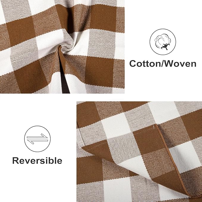 Fall Outdoor Rug 2'x3',Coffee and White Checkered Area Rug Halloween Cotton Washable Layered Doormat for Hello Welcome Front Porch Door Mats Bedroom Living Room