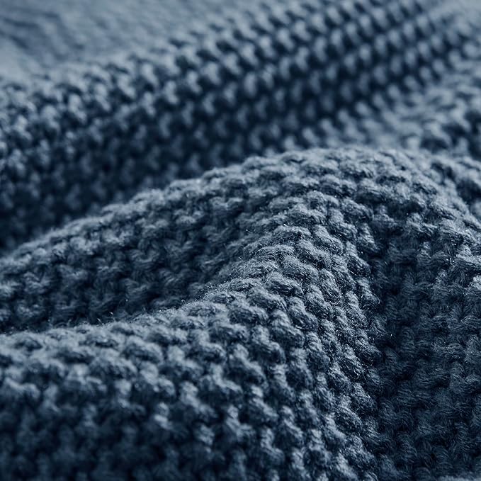 INK+IVY Bree Knit All Season Blanket for Summer, Full/Queen, Indigo | Ultra Soft, Acrylic, Breathable Fabric for Bed or Couch, Lightweight, OEKO-TEX Certified