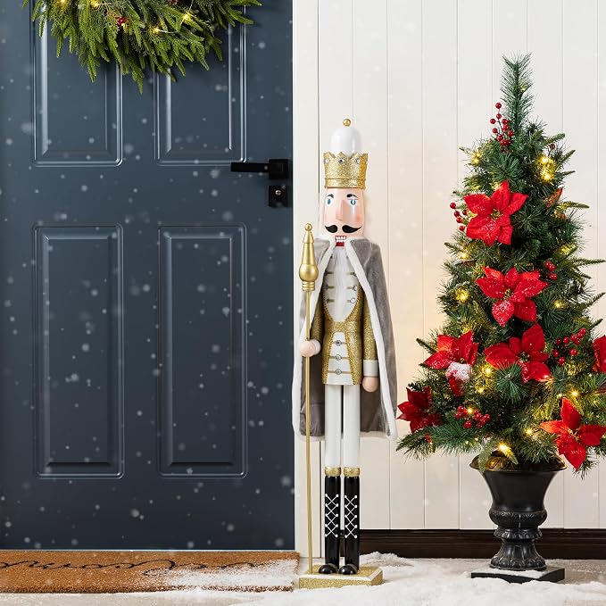 Glitzhome Nutcracker Christmas Decorations 42 Inch King Nutcracker with Crown and Staff for Xmas Holiday Decor Porch Gateway